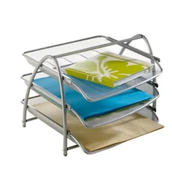 ALBA Vaschetta Portacorrispondenza Mesh - 3 Ripiani - 34 X 29 X 24,5 Cm - Rete Metallica - Argento