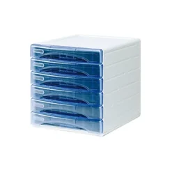 ARDA Cassettiera Olivia - 31 X 40 X 32,5 Cm - 6 Cassetti Da 3 Cm - Grigio/azzurro Trasparente
