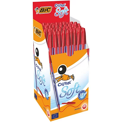 BIC® Cristal Soft Penna A Sfera Stick, Punta Media 1,2 Mm, Fusto Blu Trasparente, Inchiostro Rosso (confezione 50 Pezzi)