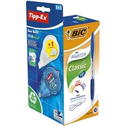 BIC® Offerta 12 Penne A Sfera A Scatto Atlantis Blu + 1 Correttore Ricaricabile Easy Refill + 1 Refill Compresi Nel Prezzo