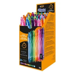 BIC Penna Gel Scatto Geolocity Quick Dry - Punta 0,7 Mm - 10 Colori Assortiti - Box 30 Pezzi