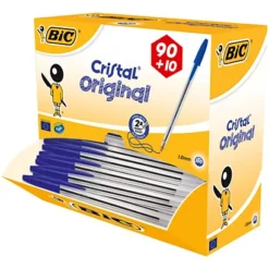 BIC® Penna A Sfera Stick Cristal Original, Punta Media 1 Mm, Blu, Offerta Risparmio 90+10 Pezzi
