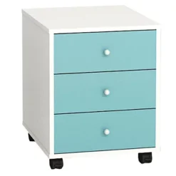 Cassettiera A 3 Cassetti Con Ruote Multicolor, Bianco E Azzurro