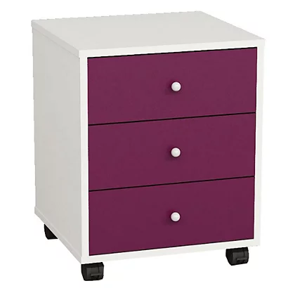 Cassettiera A 3 Cassetti Multicolor , Con Ruote, Bianco E Prugna