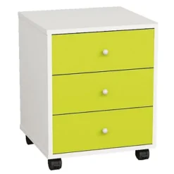 Cassettiera A 3 Cassetti Multicolor , Con Ruote, Bianco E Verde