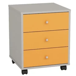 Cassettiera A 3 Cassetti Multicolor, Con Ruote, Grigio E Arancione