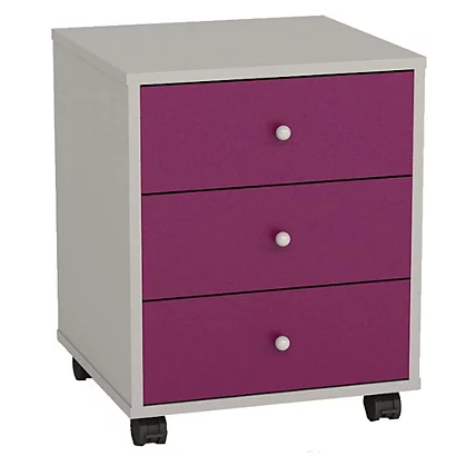 Cassettiera A 3 Cassetti Multicolor, Con Ruote, Grigio E Prugna