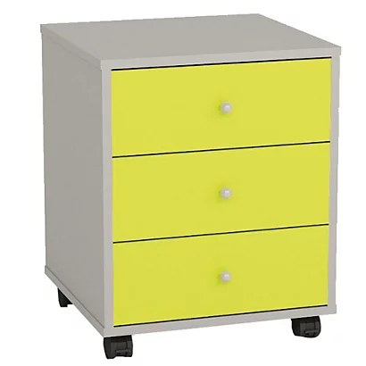 Cassettiera A 3 Cassetti Multicolor, Con Ruote, Grigio E Verde