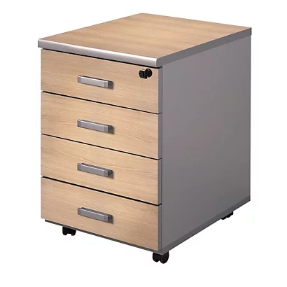 Cassettiera A 4 Cassetti Su Ruote Linea Vertigo - Dimensioni Cm 44 X 52 X 63 - Colore Rovere