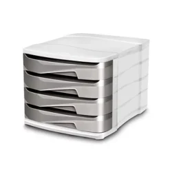 Cep Ellypse Xtra Strong Cassettiera Da Scrivania 4 Cassetti, Capacità 1800 Fogli, 292 X 386 X 246 Mm, Grigio Metal/Bianco