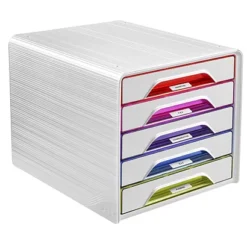Cep Happy Cassettiera Da Scrivania, 5 Cassetti Medi, 360 X 288 X 270 Mm, Struttura Bianca, Cassetti In Colori Assortiti