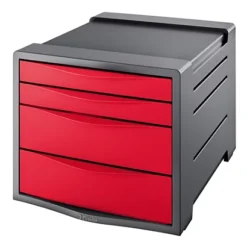 Esselte Cassettiera Europost Vivida, 4 Cassetti, 285 X 365 X 245 Mm, Rosso Vivida E Grigio Scuro