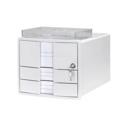 Han Cassettiera Da Scrivania Con Serratura Impuls, 3 Cassetti Chiusi, Con Inserto, Bianco