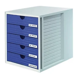 Han System Box Cassettiera Da Scrivania, 5 Cassetti Chiusi, Blu
