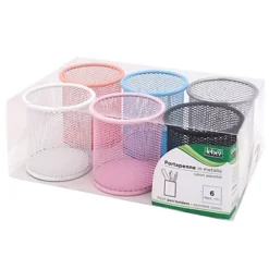 LEBEZ Bicchieri Portapenne - Rete Metallica Colorata - 8,5x10 Cm - Conf. 6 Pezzi