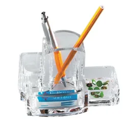 LEBEZ Portacancelleria Con Portapenne - Acrilico - 15 X10 X 9 Cm - Trasparente