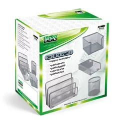 LEBEZ Set Scrivania - 4 Accessori - Rete Metallica - Argento