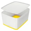 Leitz MyBox® Contenitore Multiuso Large, Plastica, Senza BPA, Bianco E Giallo, 318 X 385 X 198 Mm