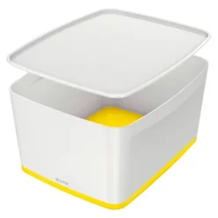 Leitz MyBox® Contenitore Multiuso Large, Plastica, Senza BPA, Bianco E Giallo, 318 X 385 X 198 Mm