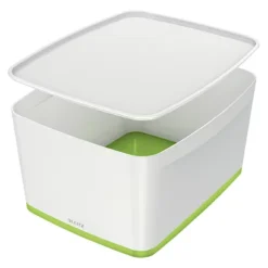 Leitz MyBox® Contenitore Multiuso Large, Plastica, Senza BPA, Bianco E Verde Lime, 318 X 385 X 198 Mm