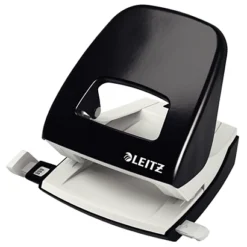 Leitz NeXXt Standard 5008 Perforatore, Capacità Di Perforazione 3 Mm/30 Fogli, Metallo Con Base In Plastica Antiscivolo, 2 Fori, Nero
