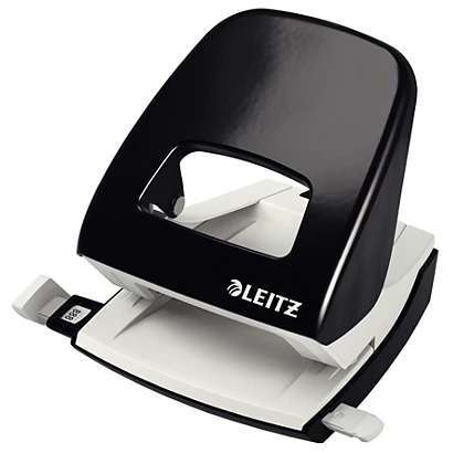 Leitz NeXXt Standard 5008 Perforatore, Capacità Di Perforazione 3 Mm/30 Fogli, Metallo Con Base In Plastica Antiscivolo, 2 Fori, Nero