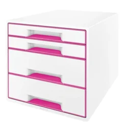 Leitz WOW Dual Color CUBE Cassettiera Da Scrivania, 4 Cassetti, A4 Maxi, 287 X 270 X 363 Mm, Bianco E Fucsia Metallizzato