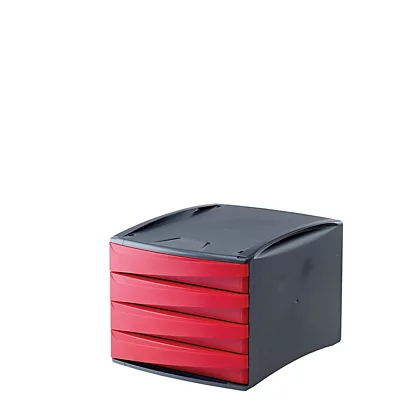 LEONARDI Cassettiera A 4 Cassetti Green2Desk, Rosso