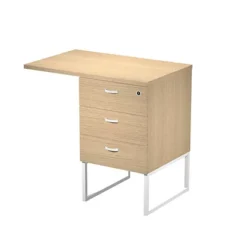 Linea Square Cassettiera Alta A 3 Cassetti Con Gambe Metalliche E Top, 80 X 50 X 74,4 Cm Cassettiera Rovere, Gamba Bianca