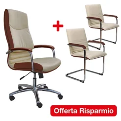 Offerta Poltrona Noemi Fashion: 1 Poltrona Presidenziale + 1 Coppia Sedie Attesa Colore Panna/cuoio