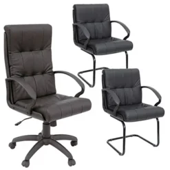 Offerta Poltrona Presidenziale Sandra + 2 Poltrone Attesa Sandra, Similpelle, Nero