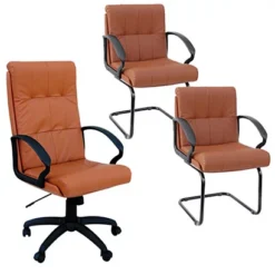 Offerta Poltrona Presidenziale Sandra + 2 Poltrone Attesa Sandra, Similpelle, Tabacco