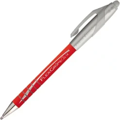 Paper Mate FlexGrip Elite Penna A Sfera A Scatto, Punta Large Da 1,4 Mm, Fusto Gommato Rosso E Argento Con Grip, Inchiostro Rosso (confezione 12 Pezzi)