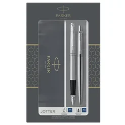 PARKER Gift Set DUO - Jotter Stainless Steel CT Sfera + Stilografica - Punta Media