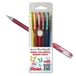 PENTEL Roller Gel Hybrid Dual Metallic - Punta 1,0mm - 5 Colori Assorititi - Astuccio 5 Roller