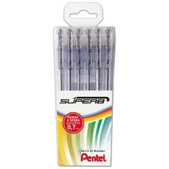 Pentel Superb Penna A Sfera Stick, Punta Fine Da 0,7 Mm, Fusto In Plastica Traslucido, Inchiostro Nero (confezione 12 Pezzi)