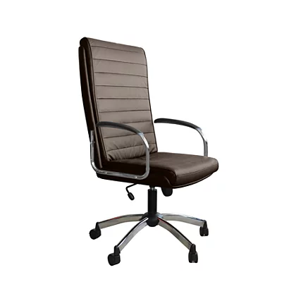 Poltrona Presidenziale Martina, Similpelle, Base E Braccioli Metallo Cromato Lucido, Marrone