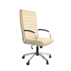 Poltrona Presidenziale Martina, Similpelle, Base E Braccioli Metallo Cromato Lucido, Panna