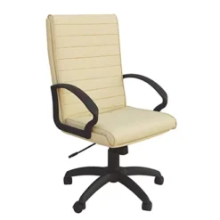 Poltrona Presidenziale Martina, Similpelle, Base Nylon E Braccioli In Polipropilene, Panna