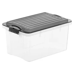 ROTHO Stackbox Contenitore Archivio Componibile, Polipropilene, Coperchio Removibile, Trasparente E Grigio, 275 X 183 X 150 Mm, 4,5 L
