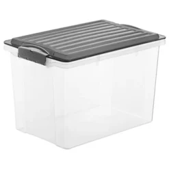ROTHO Stackbox Contenitore Archivio Componibile, Polipropilene, Coperchio Removibile, Trasparente E Grigio, 395 X 275 X 258 Mm, 19 L