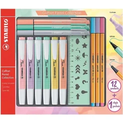STABILO Pastel Collection Set: 6 Evidenziatori Swing Cool, + 3 Penne Fineliner Point 88 + 3 Penne Fineliner PointMax + 1 Righello Stencil (set Da 13 Pezzi)