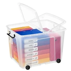 STRATA By Cep Contenitore Archivio Con Coperchio E Ruote, Capacità 75 Litri, PPL, Trasparente