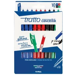 TRATTO Astuccio Penne A Sfera Cancellabile Cancellik- Punta 1,0mm - 10 Colori Assortiti - Conf. 10 Pezzi